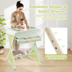 INFANS Baby Changing Table with Wheels, Portable Folding Diaper Station Nursery Organizer with Storage Basket, Hanging Rack, Adjustable Height, Safety Belt for Newborn Infant (Green)