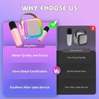 Mini Karaoke Machine for Kids Girls Boys - Birthday Gifts for Ages 4 5 6 7 8+ Year Old - 2025 New est - Portable Bluetooth Speaker with 2 Wireless Microphone - Kids' Instrument Accessories - Pink