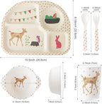 Kids Feeding Set 5 Pcs, Tableware Set for Toddlers Includes Plate Bowl Cup Fork and Spoon Utensil Flatware, Kids Flatware Set Dishwasher Safe, BPA Free (Giraffe)