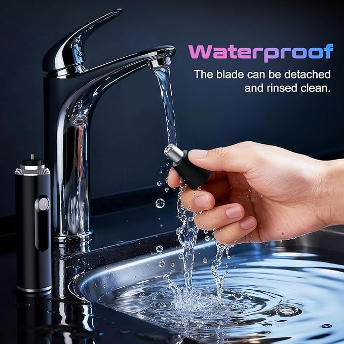 Nose Hair Trimmer for Men and Women, USB Rechargeable Electric Facial and Ear Hair Remover with LED Display, Dual-Edge Blades for Smooth, Painless Eyebrow Grooming (Black)