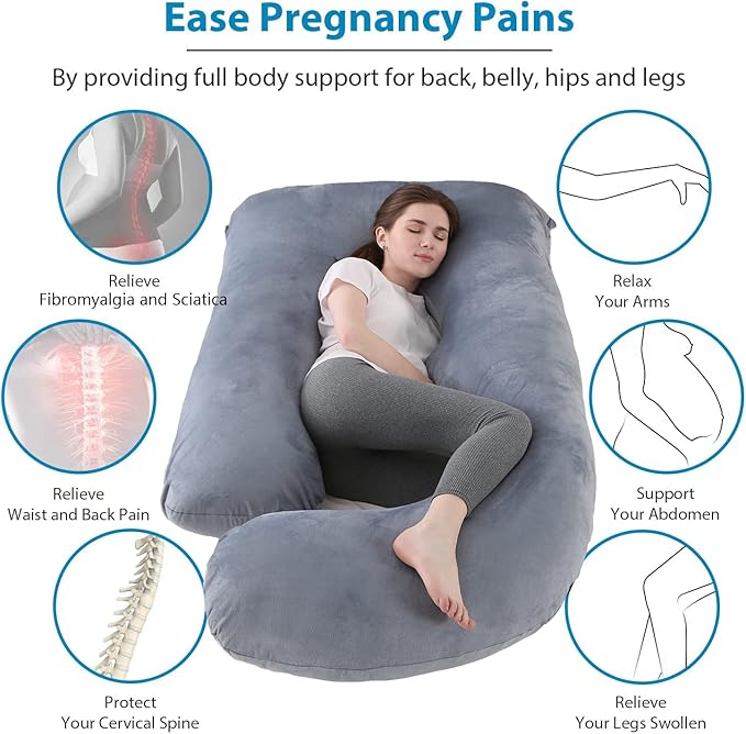 Pregnancy Pillow J-Shaped Full Body Pillow, 59 inch with Velvet Cover Easy to Remove and Wash, Support Pregnant Women's Backs Legs and HIPS, Improve Sleep,Pregnancy Pillow for Women ，Gray