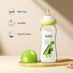 YOHKOH Natural Glass Baby Bottle with Natural Response Nipple, Newborn Anti-Colic Baby Bottles, Wide Neck Mushroom Cap Baby Bottle, Clear (8.8ounce (Pack of 2), Green2)