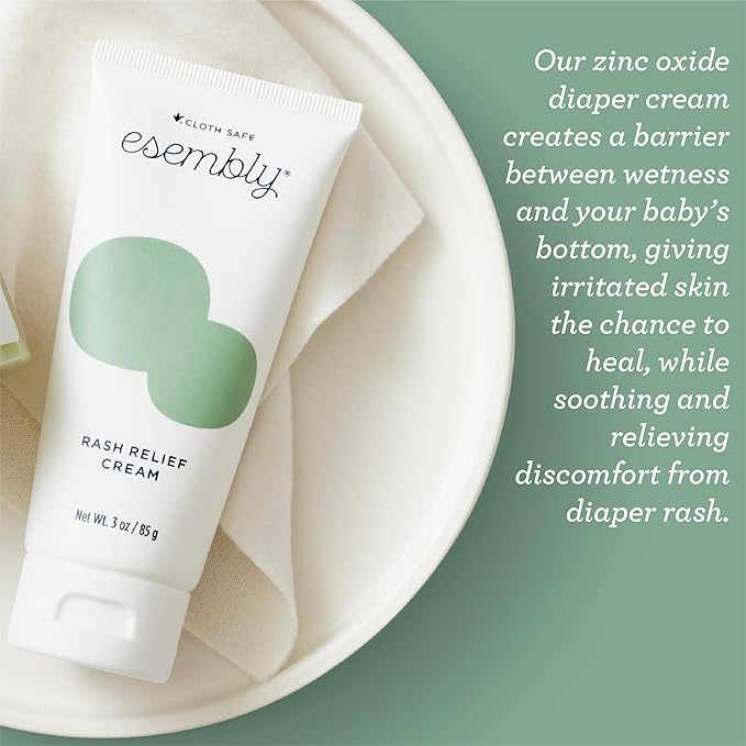 Esembly Rash Relief Cream, Organic and Cloth Friendly Zinc Oxide Barrier Cream, Soothes and Heals Diaper Rash, Natural Aid for Baby Bottom Discomfort, 3oz