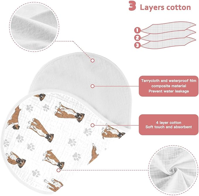 1 Pack Muslin Burp Cloths Boxer Dogs White Cotton Baby Burp Cloths Ultra Absorbent Soft Burping Cloth Washcloths for Newborn Baby Boys Girls 22x11 Inch