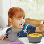 100% Silicone baby feeding set,BPA free Baby dishes set with Suction Bowl Divided Plate,Toddler Self Feeding Dish Set with Spoons Forks Sippy Cup And Bib, Baby Eating Utensils (Light Brown)