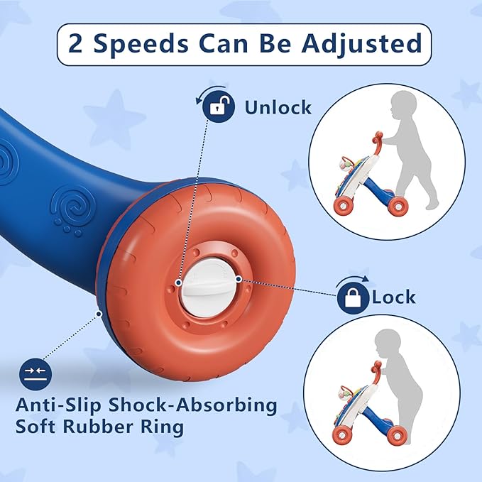 QDRAGON 3 in 1 Baby Walker and Activity Center for Boy, Learning to Walk, Sit to Stand, Early Educational Push Toys with Music Panel for Infant Toddler 12+ Months Blue