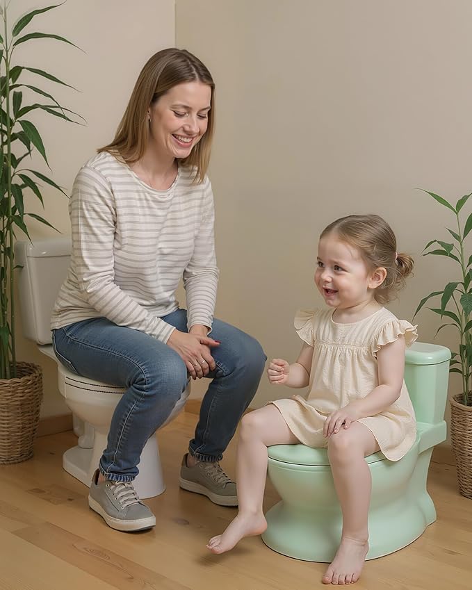 Realistic Potty Training Toilet - Flushing Sounds, Wipes Storage, Disposable Liners, Easy to Clean for Toddler Boys and Girls, Green