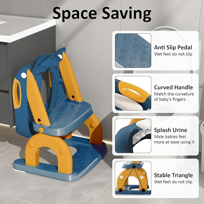 DEEKI Potty Training Seat Upgrade 2 in 1 Toddler Training Toilet Chair Potty Seat with Step Stool Ladder for Baby Kids Boys Girls(Blue and Yellow)
