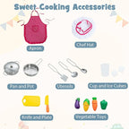 Costzon Kids Kitchen Playset, Pretend Cooking Toys w/Washing Basin, Real Lights & Sounds, Microwave, Oven, Blackboard, Ice Maker, Range Hood, Stoves, 2-PieceCorner Wooden Play Kitchen for Kids 3+