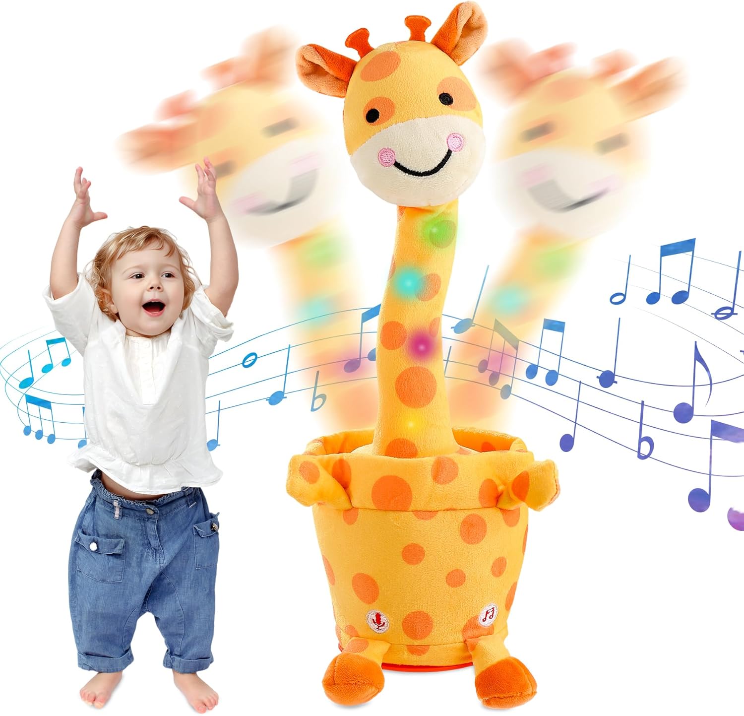 Dancing Talking Giraffe Toy, Stuffed Animal Baby Toy Repeating What You Say, Glowing Musical Electronic Giraffe Gifts for Toddlers 1-3 Years Old (Smiling Giraffe)