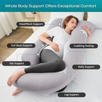 Sasttie Pregnancy Pillows for Sleeping, Jumbo U Shaped Cooling Full Body Pillow with Removable Cover, Pregnant Women Must Haves, Maternity Essential, Light Grey