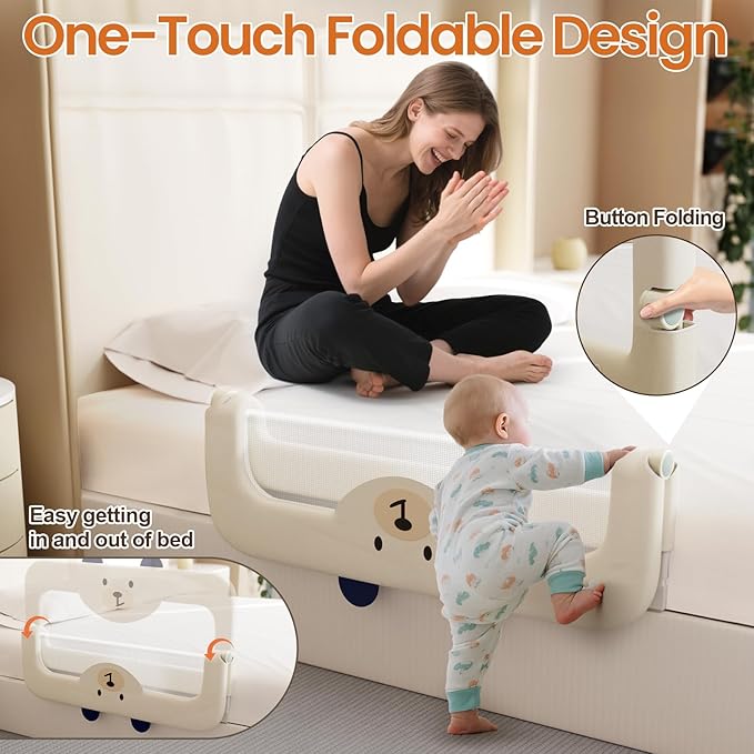 omzer Bed Guard Rail for Toddlers - 32'' Swing Down & Height Adjustable Bed Rail for Toddlers Baby Bed Rail Guard for Twin, Queen, King, Full Size