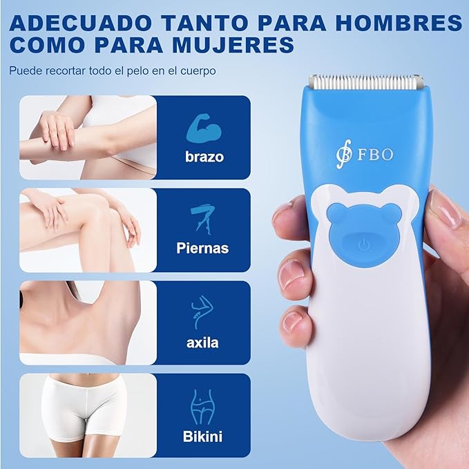 FBO Bikini Trimmer & Adult Painless Electric Shaver,Baby Hair Clippers Kit,Infant Kids Multipurpose Hair Trimmer-Quiet,Cordless,Waterproof,Rechargeable,Sharp Durable,with Ceramic Blades,Blue