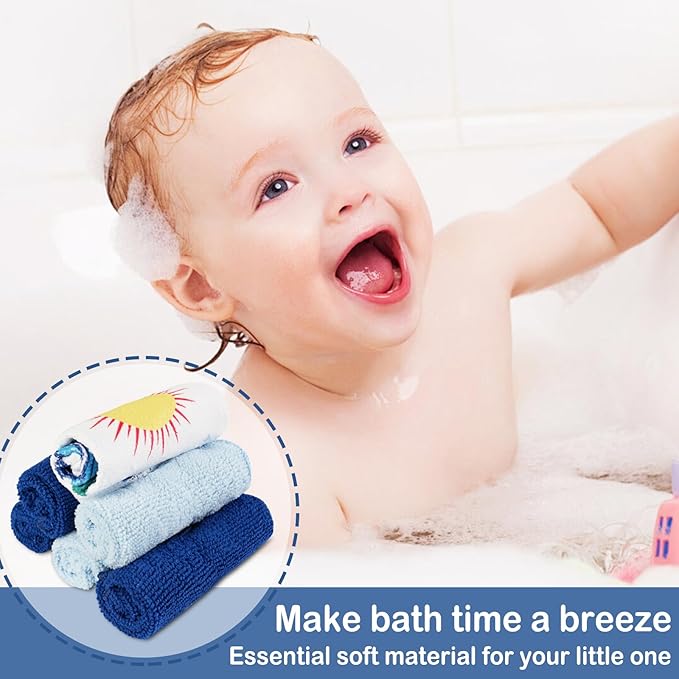 softan Baby Washcloths, 24Pack Baby Wash Cloths Extra Soft & Ultra Absorbent, Baby Towels Face Towel Unisex for Boys Girls Face & Body, Washclothes Gentle on Sensitive Skin, 9''x 9''Blue Planet