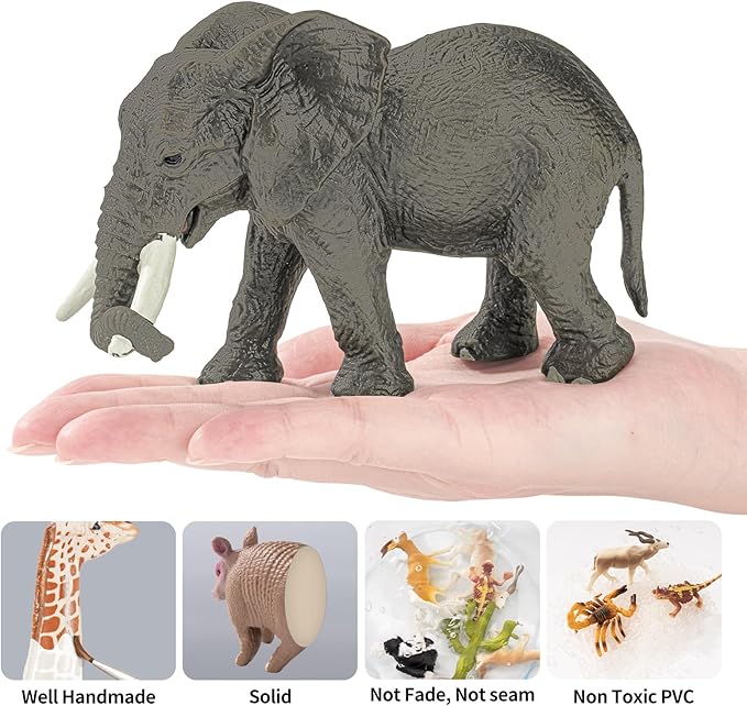 8PCS Safari Zoo Animals Figurines Toys, Realistic Plastic Jungle Animal Figures, Includes Lion,Elephant,Giraffe,Zebra, African Wild Animals, Educational Learning Playset for Kids