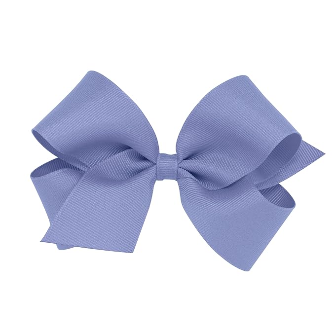 Wee Ones Girls' Plain Wrap Classic Grosgrain Hair Bows on a WeeStay No-Slip Hair Clip, Handmade, Medium, Blue Bird