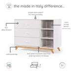 dadada Central Park 3-Drawer Dresser with Open Shelving - Modern Design, Baby-Safe Finish, Forged Steel Support, Sturdy Wood Legs, for Nursery, Kids or Teen Room, 47” Wide (White+Natural)