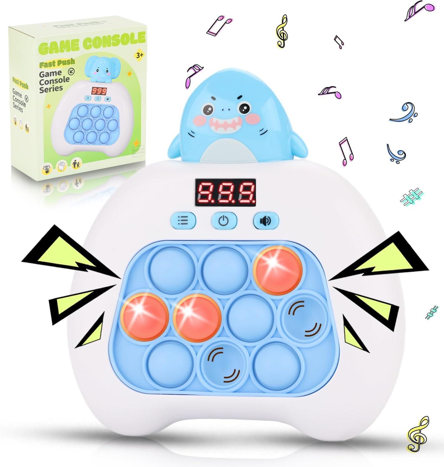 Quick Push Console Game, Pop Game Light up Fidget Toy, Handheld Puzzle Game Fast Push Bubble Game with Game Clearance Screen for Kids Teens Adults (Shark)