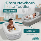 Inflatable Baby Bathtub Complete Set – Portable Non-Slip Baby Bath Tub with Newborn Cushion, Floating Thermometer, 3 Bath Toys & Air Pump, Safe Bath for Boys & Girls Age 0–3 Years