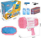 Bubble Gun, Bazooka Bubble Machine Gun, Bubble Blaster Gun with Bubble Solution, 69 Holes Bubble Bazooka Gun Outdoor Summer Toy Party Favors for Kids Pink Bubble Maker Blowers