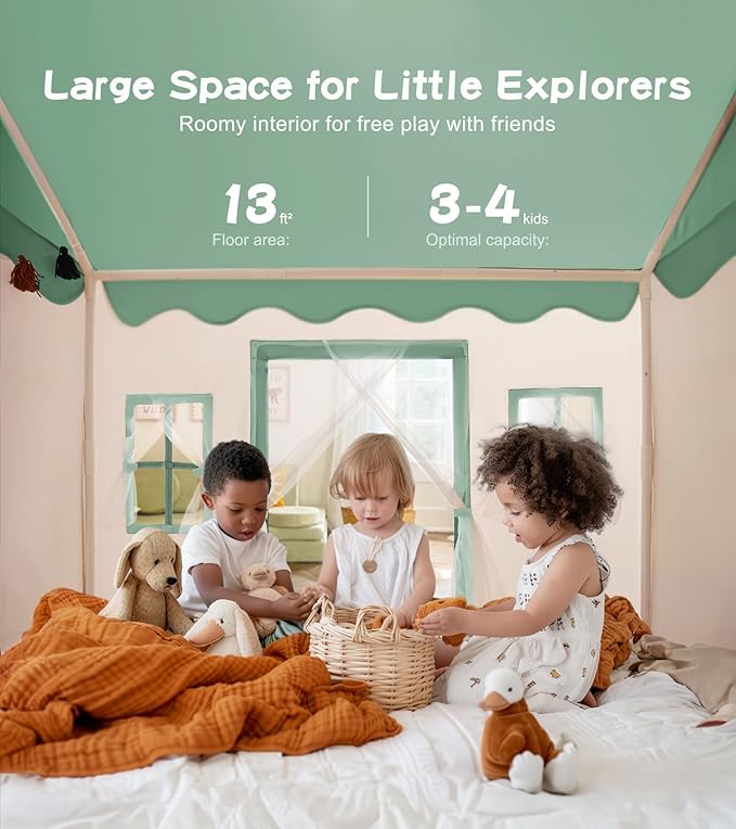 Play Tent with Mat, Star Light Large Kids Playhouse with Windows Easy to Wash, Indoor and Outdoor Play Tents for Kids, Little Dove Toys for Girls, Boys, 47x40x52 (Green Playhouse, Large Size)