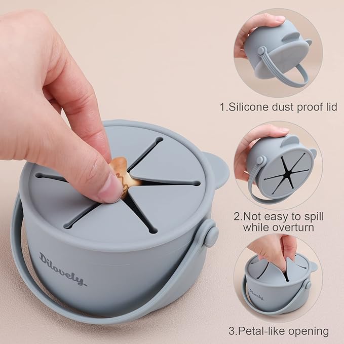 Snack Cups for Toddlers, Baby Snack Containers,Silicone Toddler Snack Cups No Spill, Food Catcher with Lid & Bucket-like Handle, BPA Free & Dishwasher Safe, 9 Ounce Milieu