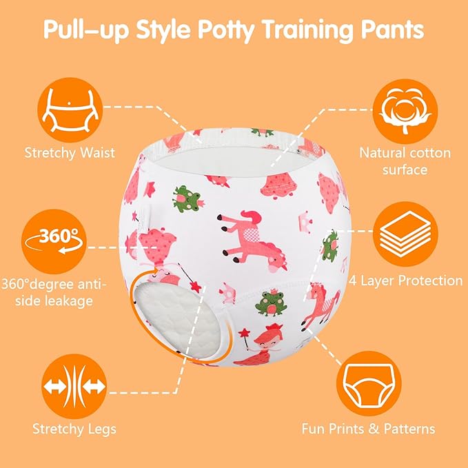 Baby Cotton Training Pants 6 Packs Toilet Training Underpants Absorbent Toddler Potty Training Underwear 2T-5T