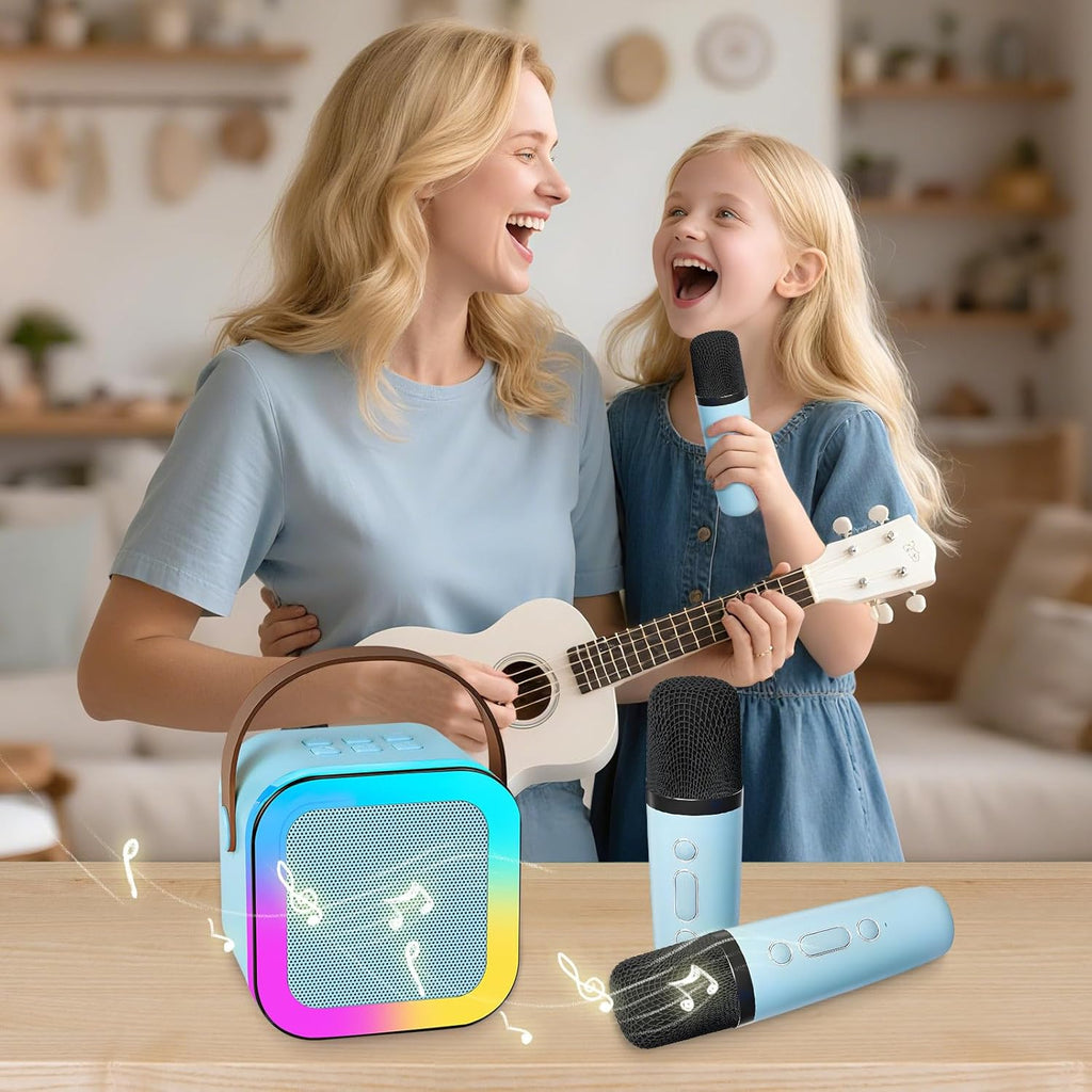 Mini Karaoke Machine with 2 Wireless Microphones for Kids, Portable Karaoke Machine for Kids, Kids Karaoke Machine Toys for Girls Boys Gifts for Home Parties Birthday (Blue)