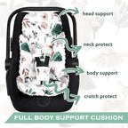 Infant Car Seat Insert and Strap Covers, Very Soft Car Seat Head Support Baby Girl Boy, Reversible Newborn Carseat Insert Cushion Fits for Stroller, Baby Swing, Bouncer (White Animals)