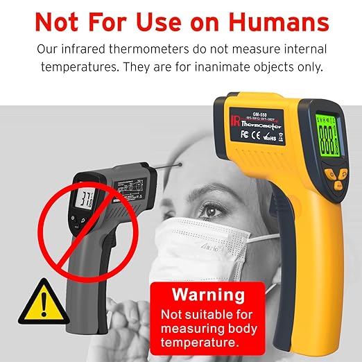 Infrared Laser Thermometer, Digital Infrared Laser Thermometer Gun with Adjustable Emissivity, IR Thermometer Temperature Gun for Cooking, Pizza Oven & Engine, -58℉～1022℉(-50℃～550℃)