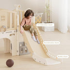 YUFU 8 in 1 Toddler Slide Set, Kids Slide for Toddlers Age 1-3, Toddler Playset with Climber, Basketball Hoop and Ball, Outdoor Indoor Playground for Toddlers 1-3 (Beige+Coffee)