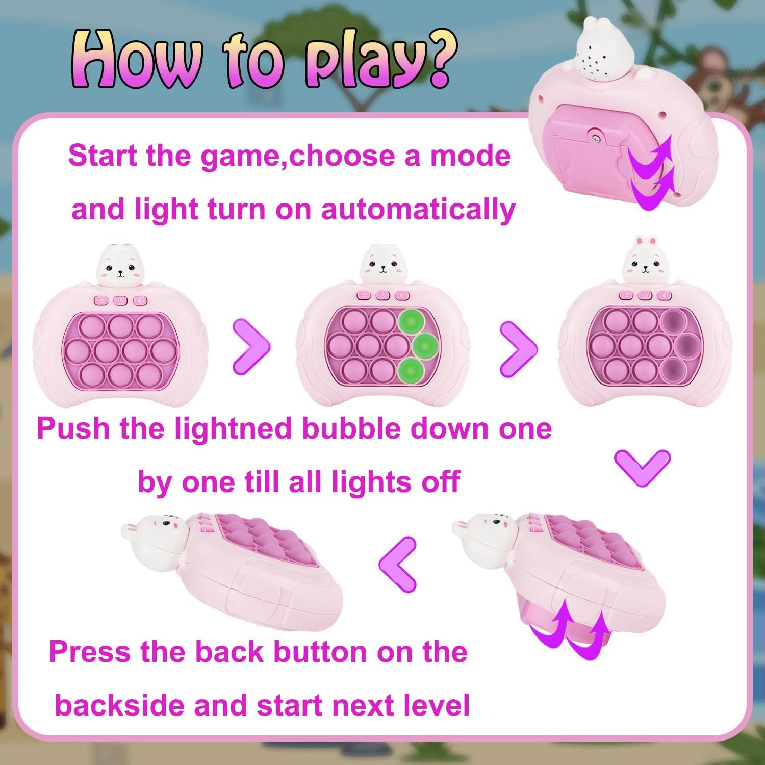 Unicorn Fast Speed Pushing Pop Game, Pink Pop Game Light Up Fidget Toys with Instant Sound Feedback | Animal Pop Target Push Bubble Game Toy for Kids Fast-paced Pop Game Console (No Battery)