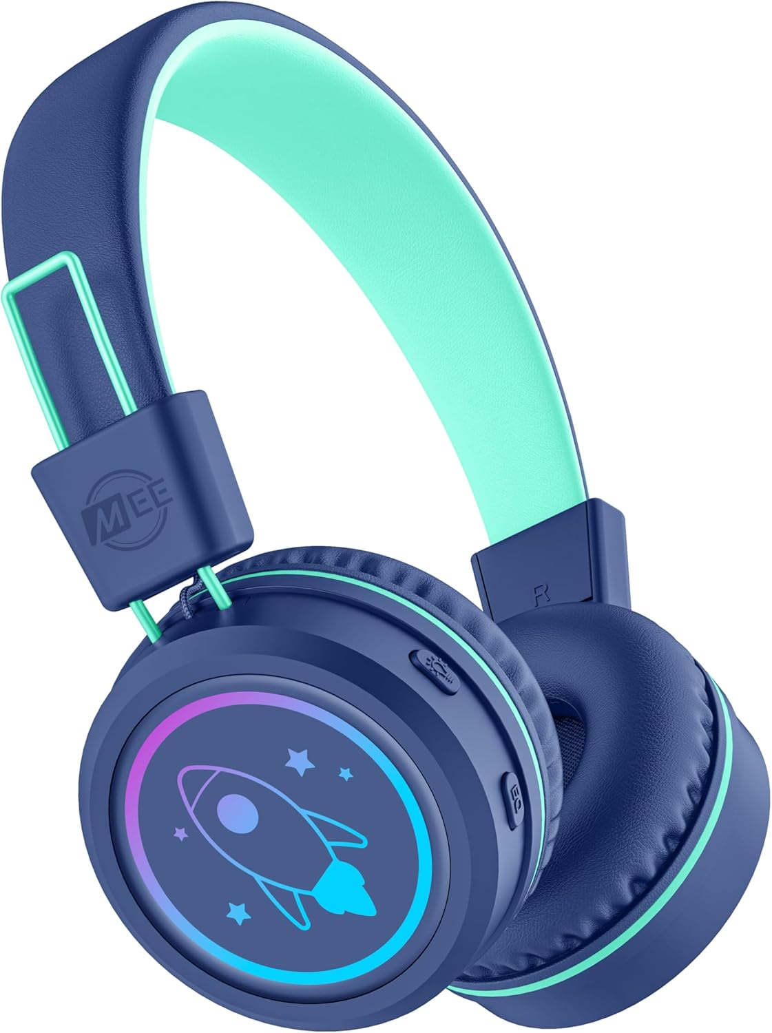 MEE audio KidJamz KJ55BT Bluetooth Wireless Safe Listening Headphones for Children with LED Lights, 85dB Volume Limiter, Mic & 40h Battery (Blue)