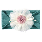 Baby Girls Sunflower Headbands, 3 Pack Baby Hairband Hair Bows Lace and Stretchy Elastic Accessory for Newborn Infants Toddlers (Brown+Dark Blue+Candy Pink, One Size(Stretchy))