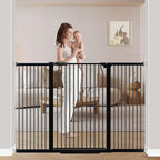 40.5" Extra Tall Baby Gate No Drill, 54.7"-60.2" Extra Wide Dog Pet Gate Indoor Outdoor, Safety Child Toddler Gate, Metal Tension Auto Close No Climb Fence Pet Cat Gate for Stairs, Black