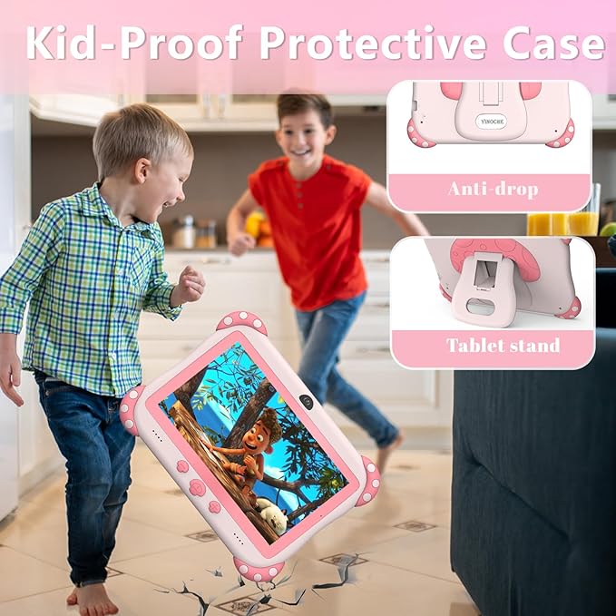 Kids Tablet 7 inch Tablet for Kids Wifi Kids Tablets 32G Android 10 Dual Camera Educational Games Parental Control, Toddler Tablet with Kids Software Pre-Installed Kid-Proof YouTube Netflix (Pink)