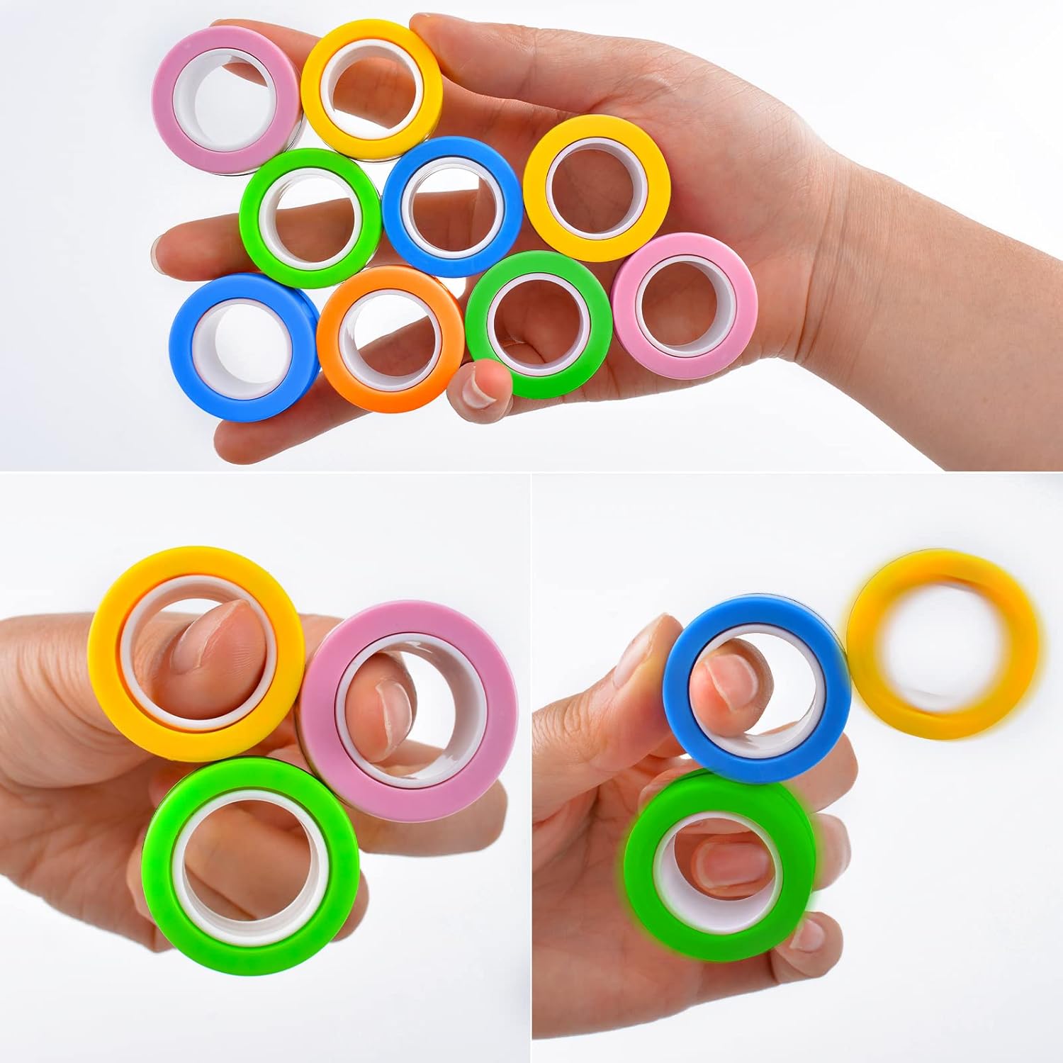 6PCS Magnetic Rings Fidget Toys, Roller Rings, Adult Finger Fidget Toys, ADHD Anxiety Relief Decompression Magical Ring Fidget Toy,Funny Gifts Kids Magnetic Spinner Ring for Boys Girls