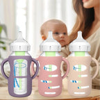 BUSOHA 3 Pack Silicone Sleeves for Dr. Brown's Glass Baby Bottles - Drop Protection Baby Bottle Sleeves Compatible with Dr. Brown's Newborn Glass Bottles with Silicone Handles,9oz