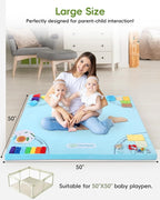 Baby Play Mat, 50''x50'' Playpen Mats with 4 Sensory Development Zones for Motor Skills, Unique Crawling Mats with Non-Slip Cushioned that Fits Nicely into Any Playroom, Blue