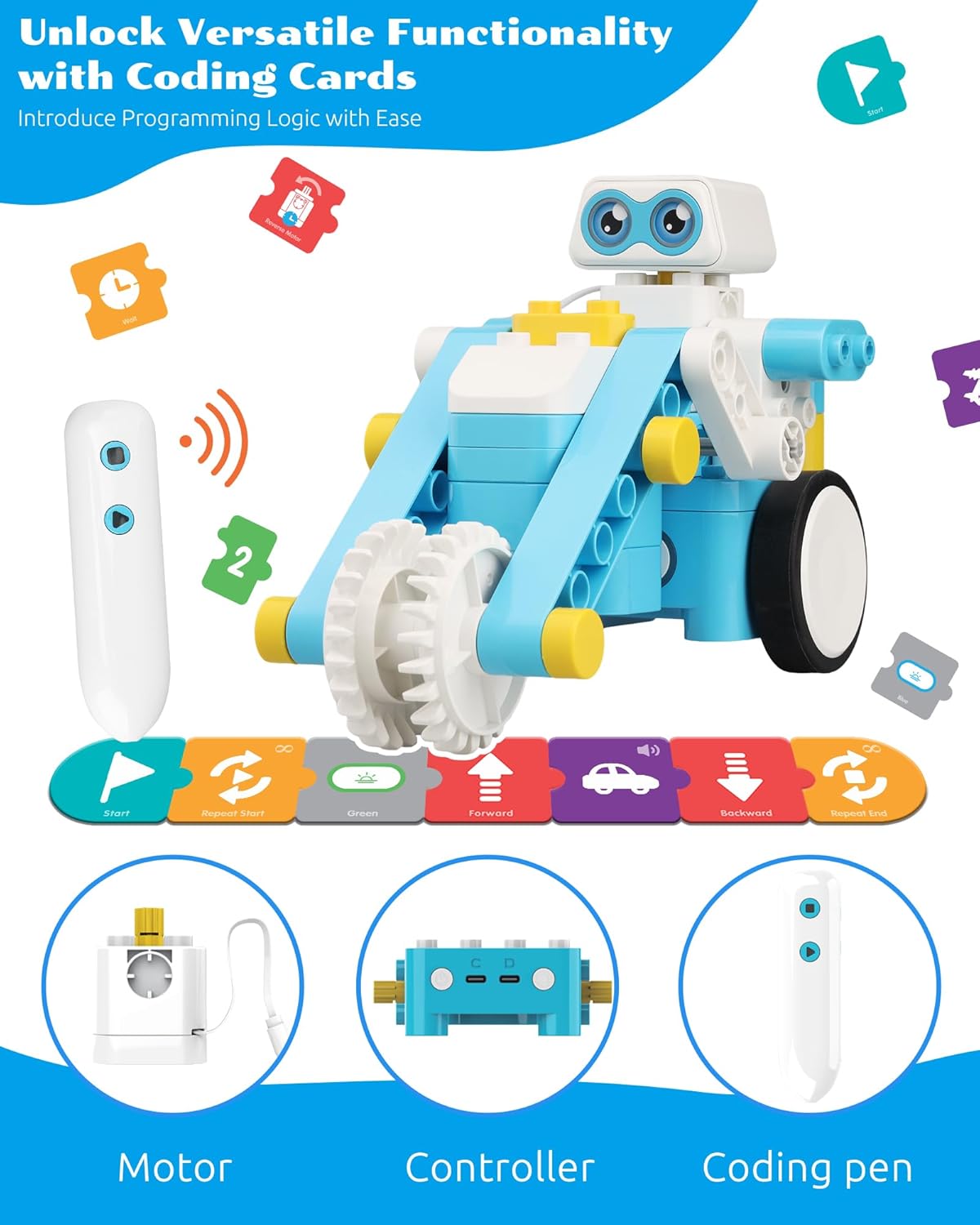 WhalesBot B3 Pro 24-in-1 STEM Card & Pen Coding Robot Kit for Kids, 99-Piece Educational Building Set with Interactive Storytelling, Ideal Toy Gift for Boys & Girls Ages 4-6