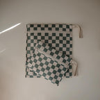 mushie Water Resistant Wet Bags | Large & Small Reusable Storage Bag for Baby Items and Travel | Zippered Pockets with Handle | Machine Washable, Set of 2 (Olive Check)