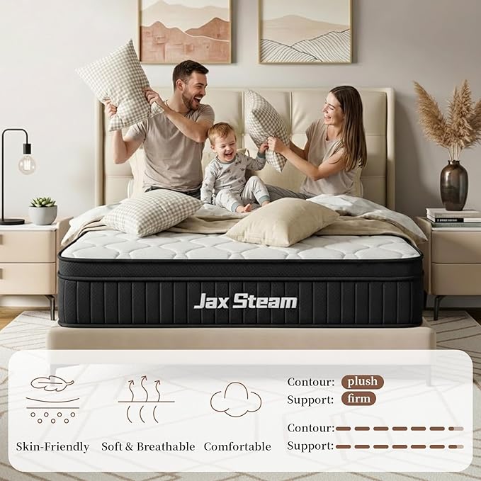 12 Inch Queen Mattress, Queen Size Memory Foam Mattress & Pocketed Coils, Medium Support for Pressure Relief & Motion Isolation, Fiberglass Free, Certified Safe Materials, Mattress in A Box