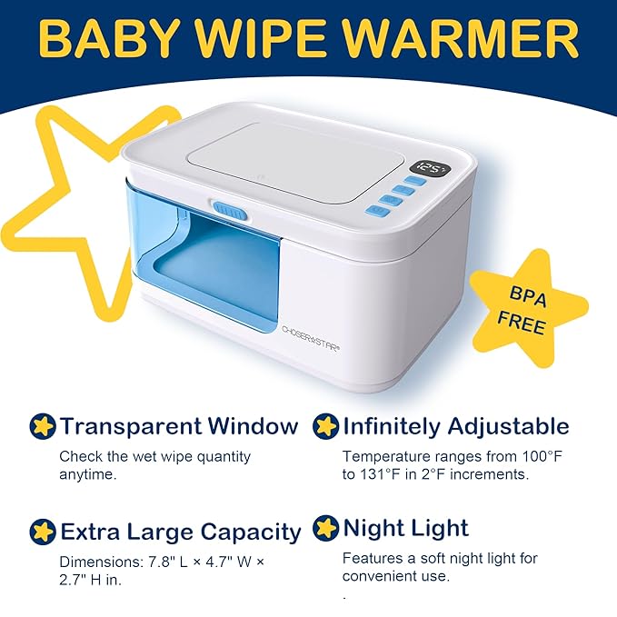 Baby Wipe Warmer and Dispenser Portable Heated Diaper Wipe Heater with Fast Heating, Large Capacity, and Anti-Dry Out (no Charger Block)