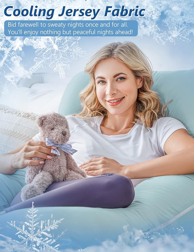 Meiz Pregnancy Pillow, Cooling Pregnancy Pillows for Sleeping, Maternity Pillow for Pregnant Women, Pregnancy Body Pillow with Cooling Jersey Cover, Green