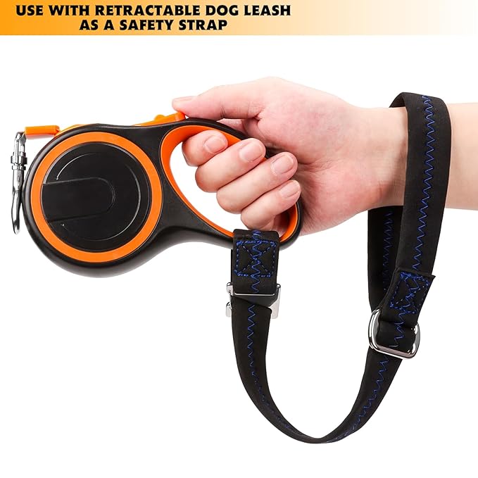 Baby Stroller Wheelchair Safety Wrist Strap or Large Dog Leash, Second Layer Security for Retractable Dog Leash, Black with Blue Stitching