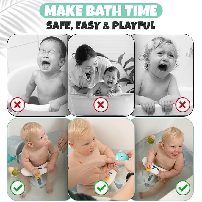Baby Bath Seat for Babies 6 Months & Up Sitting Up | Non-Slip Bath Seat with Safety Suction Cups & Temperature Alert, Baby Bath Seat for Tub, Shower & Bathtub (Grey)