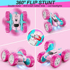 RC Cars, Pink Remote Control Car for Girls, 2.4 GHZ Double Sided RC Stunt Car 360° Rotating Remote Control Crawler with Headlights Car Toys for 6 7 8 9 10 11 12 Girls Birthday Gift