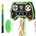WERNNSAI Foldable Video Game Piñata - Pull String Gaming Birthday Party Supplies Extendable Piñata with Blindfold Bat and Tassels Game On Birthday Party Decoration Folding Piñatas for Classroom Game