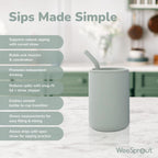 WeeSprout Silicone Baby Cups With Straws and Lids, 4 & 8 oz Options, Set of 2, Food Grade Toddler Training Container, Built In Straw Stoppers, Measurement Markings, Dishwasher Safe + Straw Cleaner