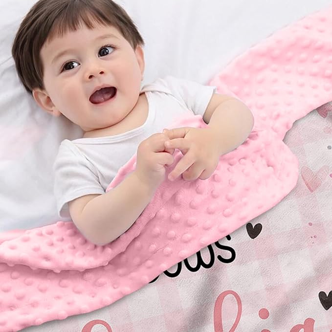 Personalized Baby Blankets for Girls, Custom Name Pink Highland Cow Pattern Baby Blanket, Soft Minky Dot Blanket for Newborns and Toddlers, Ideal for Baby Showers Christmas Brithday Gifts